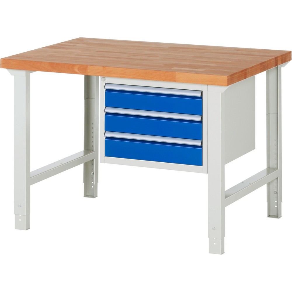 Produktabbildung Nr. 1: RAU Werkbank Serie 7000, 1 Container, HxBxT 790-1.140 x 1.250 x 900 mm, 3 x 100%-Auszug-Schubladen 3 x 120 mm
