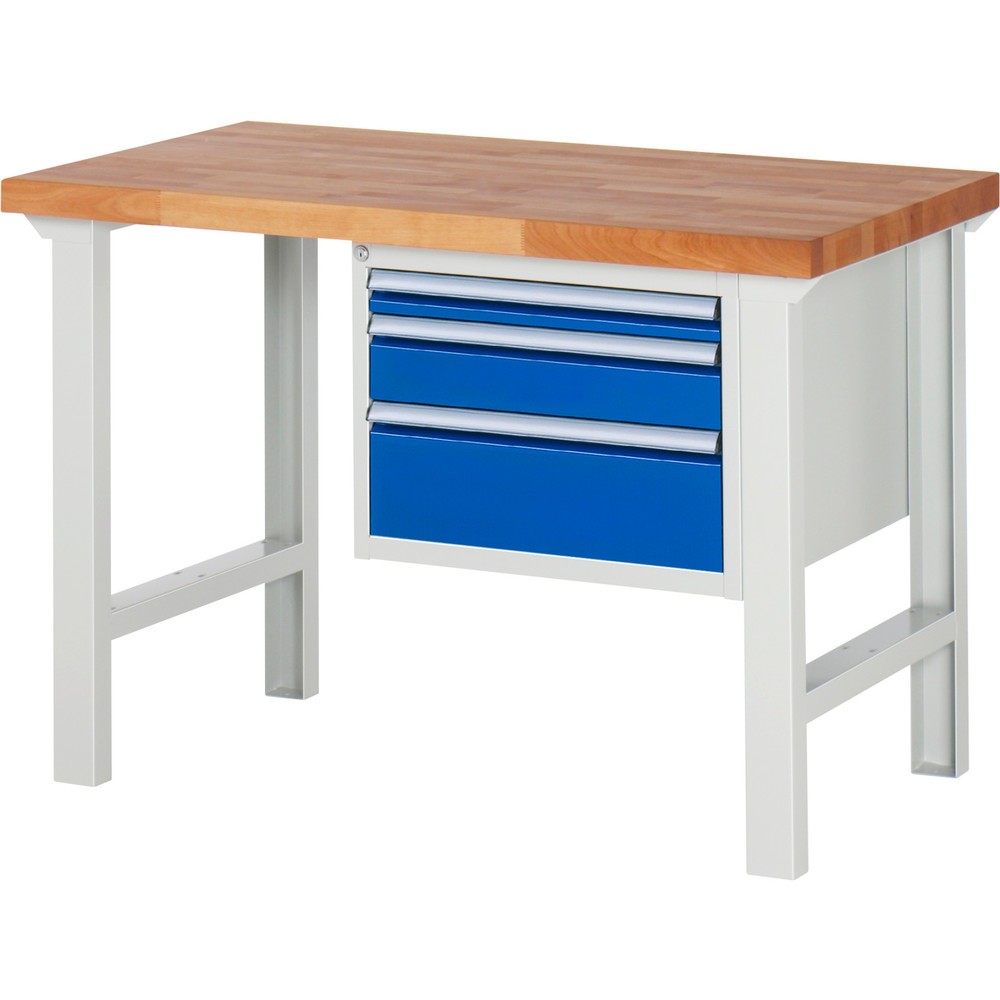 Produktabbildung Nr. 1: RAU Werkbank Serie 7000, 1 Container, HxBxT 840 x 1.250 x 700 mm, 3 x 90%-Auszug-Schubladen 1 x 60, 1 x 120, 1 x 180 mm, Schubladen-TK 100 kg