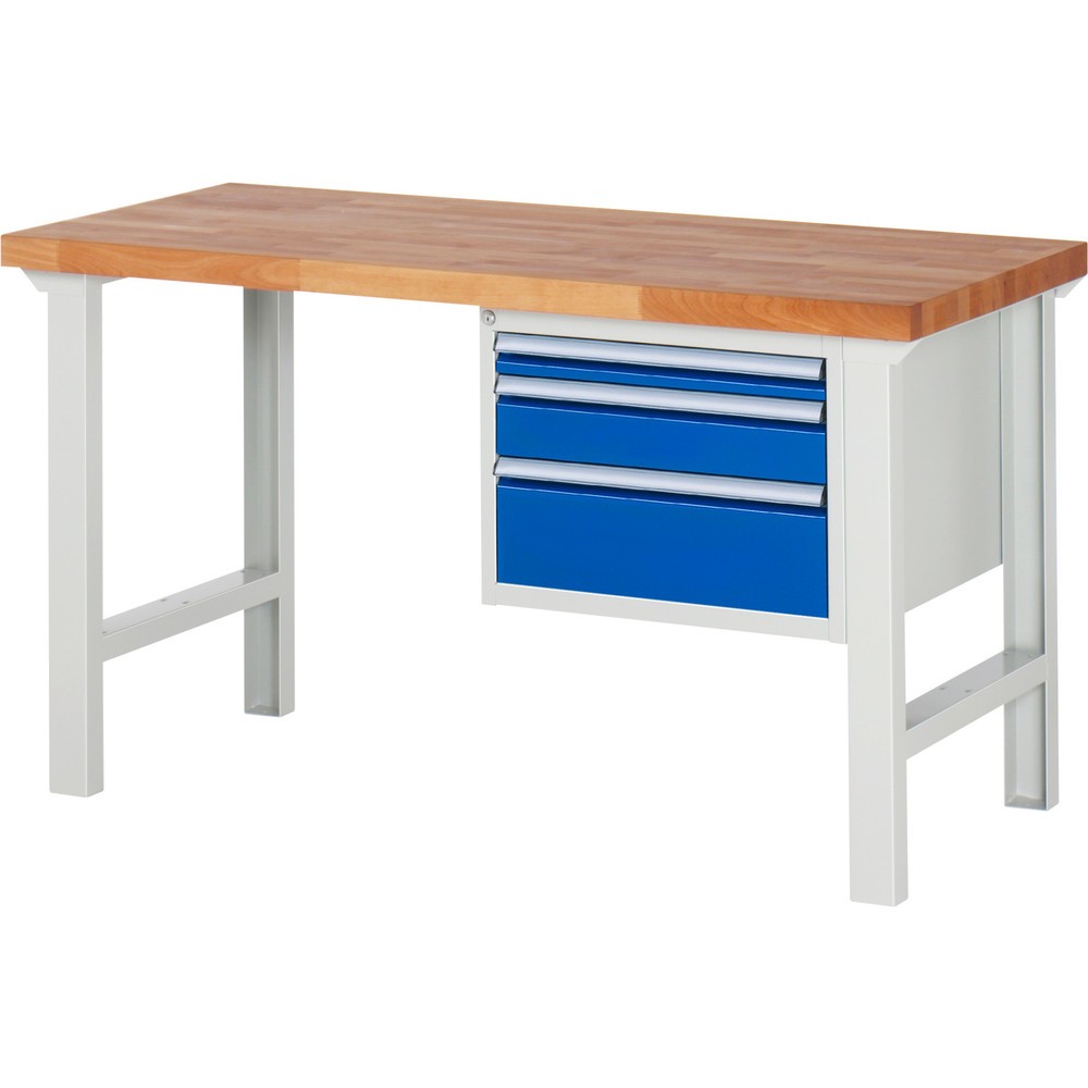 Produktabbildung Nr. 1: RAU Werkbank Serie 7000, 1 Container, HxBxT 840 x 1.500 x 700 mm, 3 x 100%-Auszug-Schubladen 1 x 60, 1 x 120, 1 x 180 mm, Schubladen-TK 100 kg