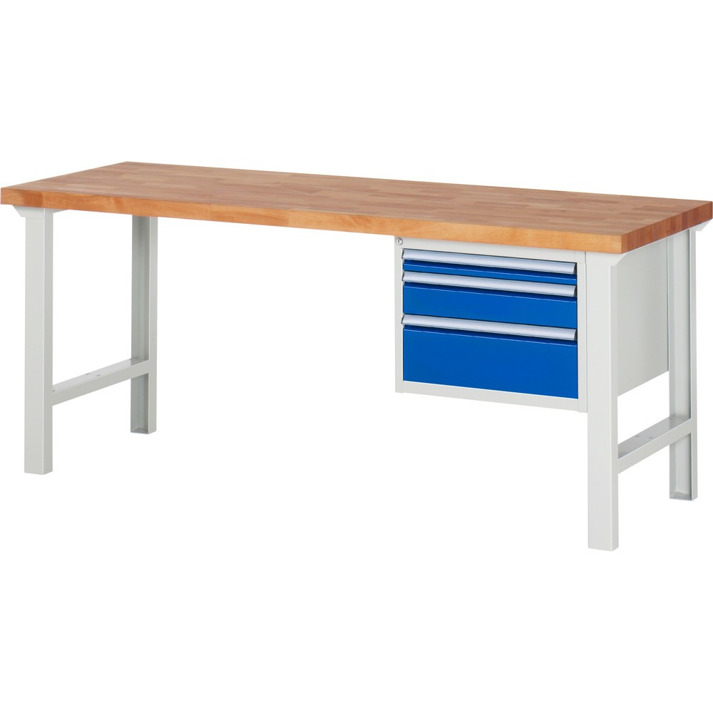 Produktabbildung Nr. 1: RAU Werkbank Serie 7000, 1 Container, HxBxT 840 x 2.000 x 700 mm, 3 x 100%-Auszug-Schubladen 1 x 60, 1 x 120, 1 x 180 mm, Schubladen-TK 100 kg