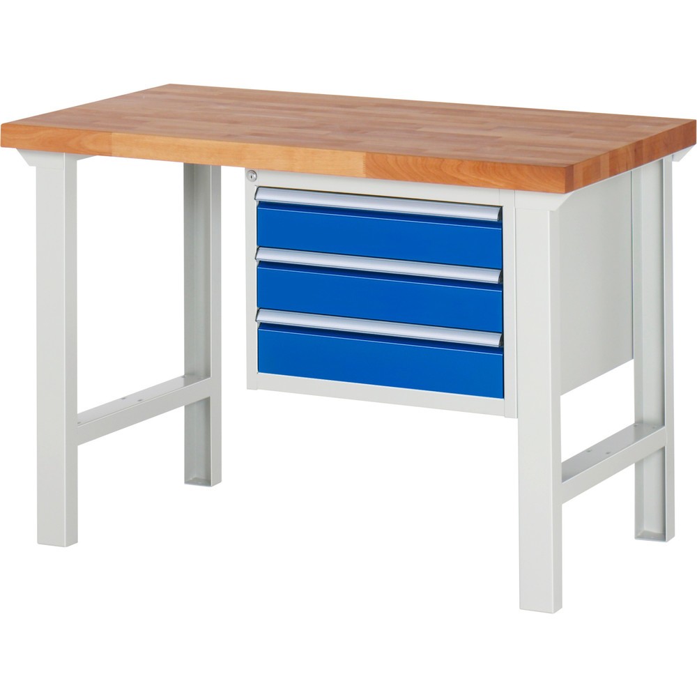 Produktabbildung: RAU Werkbank Serie 7000, 1 Container, HxBxT 840 x 1.250 x 700 mm, 3 x 100%-Auszug-Schubladen 3 x 120 mm, Schubladen-TK 100 kg