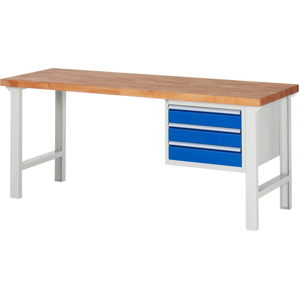 Produktabbildung: RAU Werkbank Serie 7000, 1 Container, HxBxT 840 x 2.000 x 700 mm, 3 x 100%-Auszug-Schubladen 3 x 120 mm, Schubladen-TK 100 kg