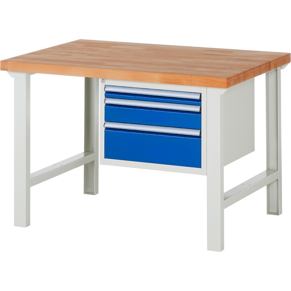 Produktabbildung: RAU Werkbank Serie 7000, 1 Container, HxBxT 840 x 1.250 x 900 mm, 3 x 90%-Auszug-Schubladen 1 x 60, 1 x 120, 1 x 180 mm, Schubladen-TK 100 kg