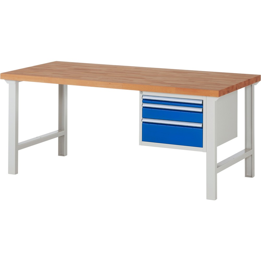 Produktabbildung Nr. 1: RAU Werkbank Serie 7000, 1 Container, HxBxT 840 x 2.000 x 900 mm, 3 x 100%-Auszug-Schubladen 1 x 60, 1 x 120, 1 x 180 mm, Schubladen-TK 100 kg