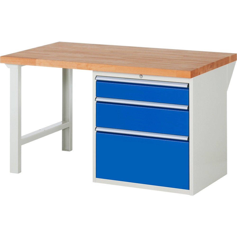Produktabbildung Nr. 1: RAU Werkbank Serie 7000, 1 Container, HxBxT 890 x 1.500 x 900 mm, 3 x 90%-Auszug-Schubladen 1 x 150, 1 x 210, 1 x 360 mm, Schubladen-TK 100 kg