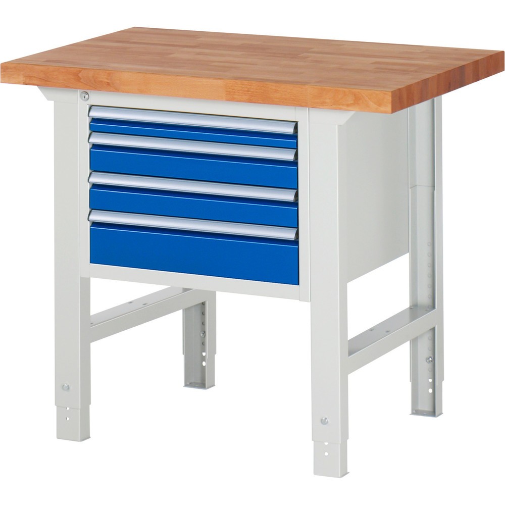 Produktabbildung Nr. 1: RAU Werkbank Serie 7000, 1 Container, HxBxT 790-1.140 x 1.000 x 700 mm, 4 x 90%-Auszug-Schubladen 1 x 60, 2 x 90, 1 x 120 mm