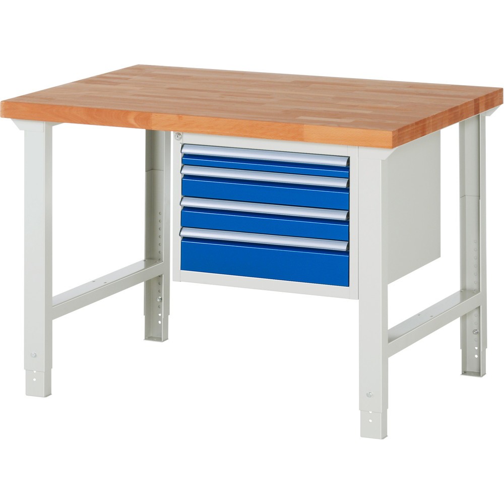 Produktabbildung Nr. 1: RAU Werkbank Serie 7000, 1 Container, HxBxT 790-1.140 x 1.250 x 900 mm, 4 x 90%-Auszug-Schubladen 1 x 60, 2 x 90, 1 x 120 mm