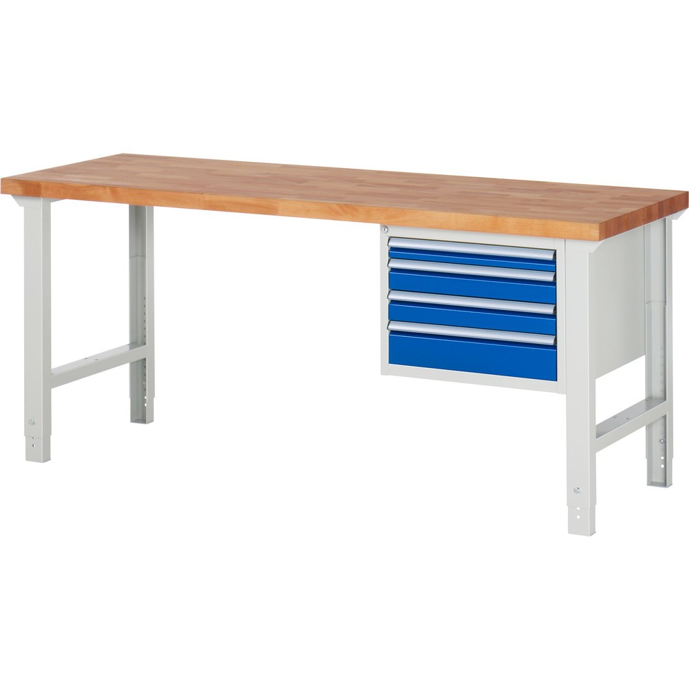 Produktabbildung Nr. 1: RAU Werkbank Serie 7000, 1 Container, HxBxT 790-1.140 x 2.000 x 700 mm, 4 x 90%-Auszug-Schubladen 1 x 60, 2 x 90, 1 x 120 mm