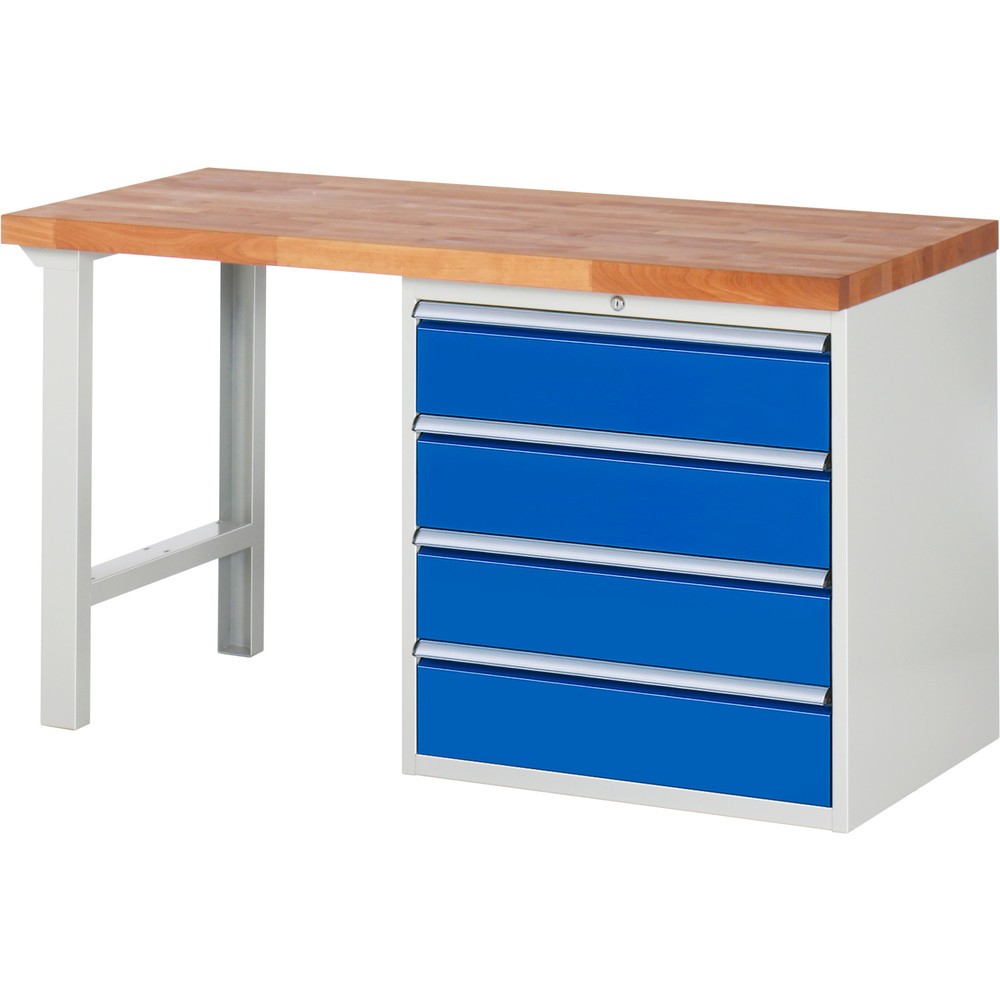 Produktabbildung Nr. 1: RAU Werkbank Serie 7000, 1 Container, HxBxT 840 x 1.500 x 700 mm, 4 x 100%-Auszug-Schubladen 4 x 180 mm, Schubladen-TK 100 kg