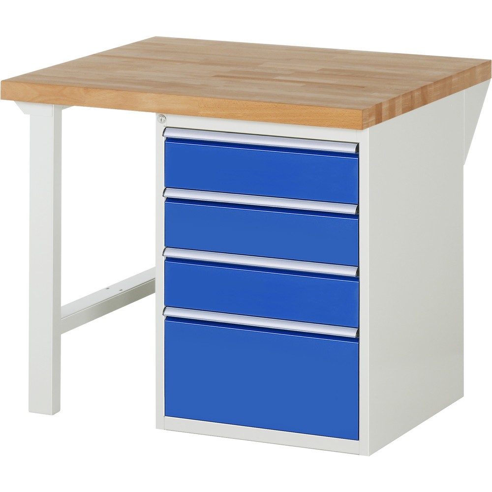Produktabbildung Nr. 1: RAU Werkbank Serie 7000, 1 Container, HxBxT 890 x 1.000 x 900 mm, 4 x 90%-Auszug-Schubladen 3 x 150, 1 x 270 mm, Schubladen-TK 100 kg
