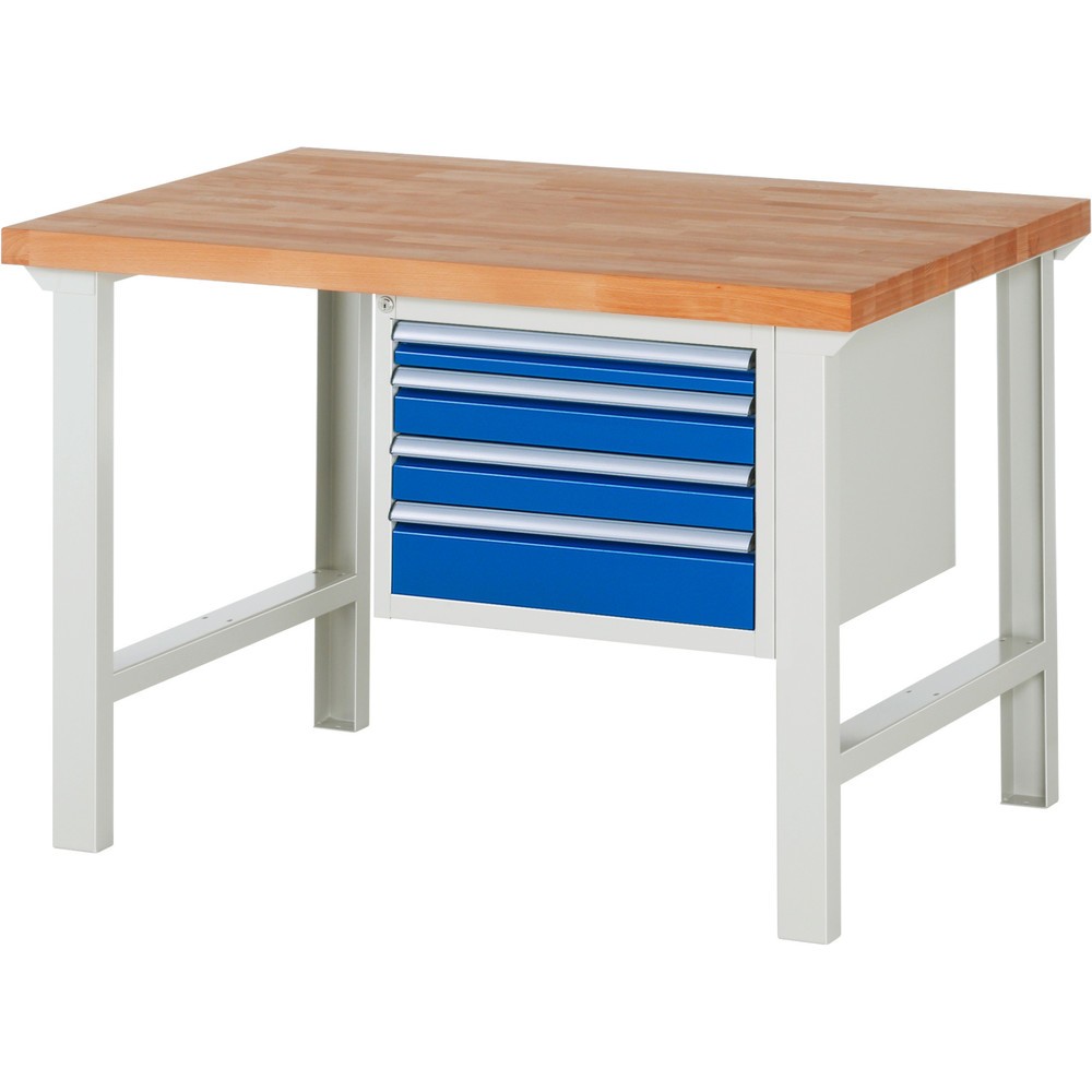 Produktabbildung Nr. 1: RAU Werkbank Serie 7000, 1 Container, HxBxT 840 x 1.250 x 900 mm, 4 x 100%-Auszug-Schubladen 1 x 60, 2 x 90, 1 x 120 mm, Schubladen-TK 100 kg