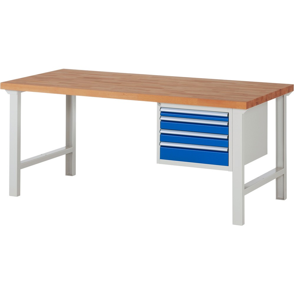 Produktabbildung Nr. 1: RAU Werkbank Serie 7000, 1 Container, HxBxT 840 x 2.000 x 900 mm, 4 x 90%-Auszug-Schubladen 1 x 60, 2 x 90, 1 x 120 mm, Schubladen-TK 100 kg