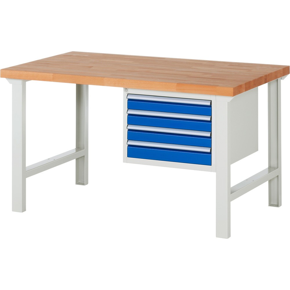 Produktabbildung: RAU Werkbank Serie 7000, 1 Container, HxBxT 840 x 1.500 x 900 mm, 4 x 90%-Auszug-Schubladen 4 x 90 mm, Schubladen-TK 100 kg