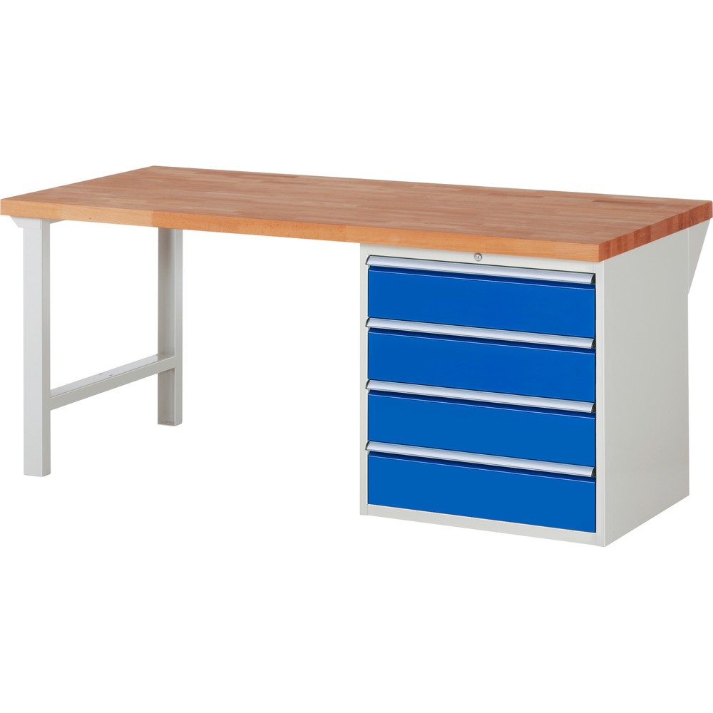 Produktabbildung Nr. 1: RAU Werkbank Serie 7000, 1 Container, HxBxT 840 x 2.000 x 900 mm, 4 x 90%-Auszug-Schubladen 4 x 180 mm, Schubladen-TK 100 kg