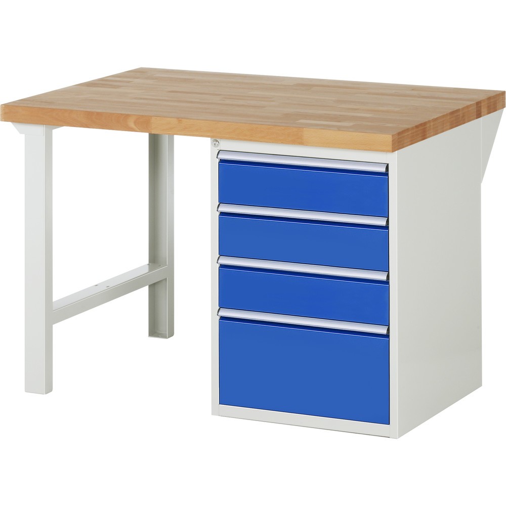 Produktabbildung: RAU Werkbank Serie 7000, 1 Container, HxBxT 890 x 1.250 x 900 mm, 4 x 90%-Auszug-Schubladen 3 x 150, 1 x 270 mm, Schubladen-TK 100 kg