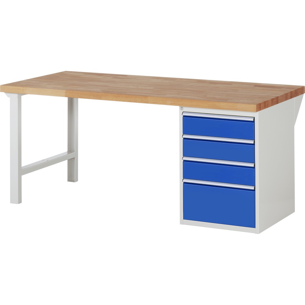 Produktabbildung Nr. 1: RAU Werkbank Serie 7000, 1 Container, HxBxT 890 x 2.000 x 900 mm, 4 x 90%-Auszug-Schubladen 3 x 150, 1 x 270 mm, Schubladen-TK 100 kg