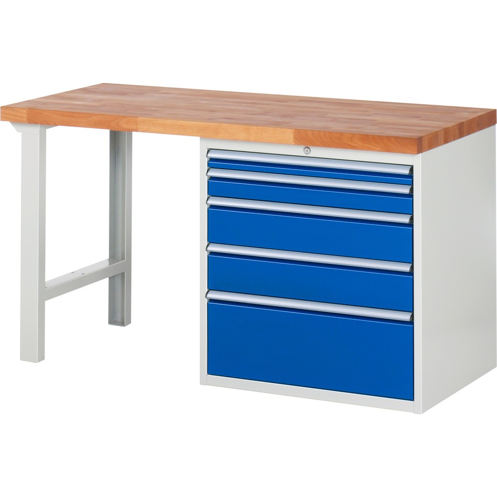 Produktabbildung Nr. 1: RAU Werkbank Serie 7000, 1 Container, HxBxT 890 x 1.500 x 700 mm, 5 x 100%-Auszug-Schubladen 1 x 60, 1 x 90, 2 x 150, 1 x 270 mm, Schubladen-TK 75 kg