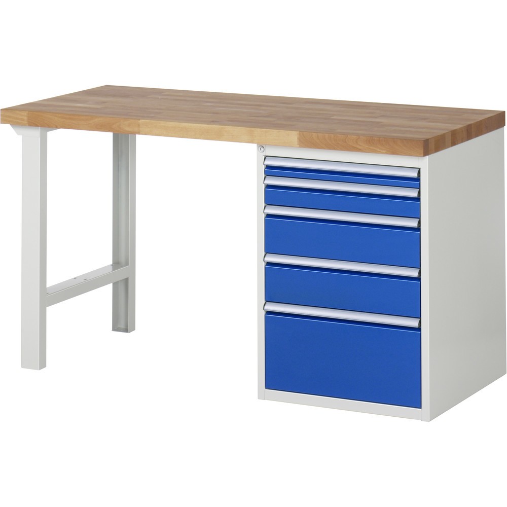 Produktabbildung: RAU Werkbank Serie 7000, 1 Container, HxBxT 890 x 1.500 x 700 mm,  5 x 90%-Auszug-Schubladen 1 x 60, 1 x 90, 2 x 150, 1 x 270 mm, Schubladen-TK 100 kg