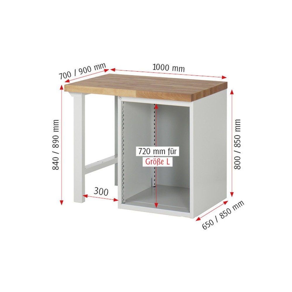 Produktabbildung Nr. 5: RAU Werkbank Serie 7000, 1 Container, HxBxT 890 x 1.000 x 700 mm, 8 x 100%-Auszug-Schubladen, Schubladen-TK 100 kg