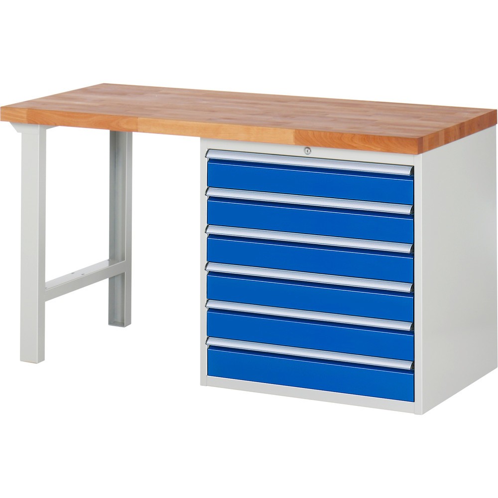 Produktabbildung: RAU Werkbank Serie 7000, 1 Container, HxBxT 890 x 1.500 x 700 mm, 6 x 100%-Auszug-Schubladen 6 x 120 mm, Schubladen-TK 75 kg