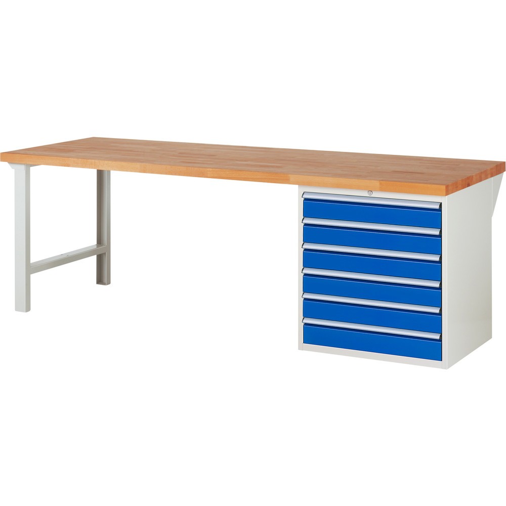 Produktabbildung Nr. 1: RAU Werkbank Serie 7000, 1 Container, HxBxT 840 x 2.500 x 900 mm, 6 x 100%-Auszug-Schubladen 6 x 120 mm, Schubladen-TK 100 kg