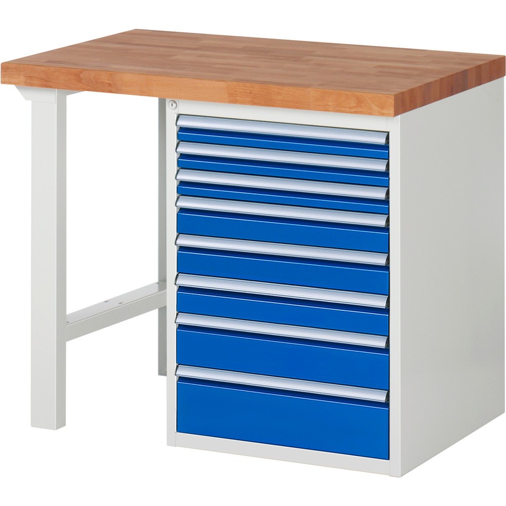 Produktabbildung Nr. 1: RAU Werkbank Serie 7000, 1 Container, HxBxT 890 x 1.000 x 700 mm, 8 x 100%-Auszug-Schubladen, Schubladen-TK 100 kg