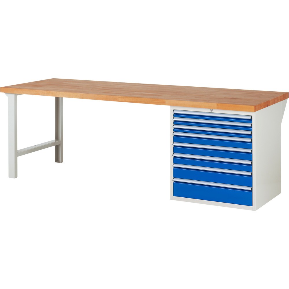 Produktabbildung Nr. 1: RAU Werkbank Serie 7000, 1 Container, HxBxT 840 x 2.500 x 900 mm, 8 x 100%-Auszug-Schubladen, Schubladen-TK 75 kg