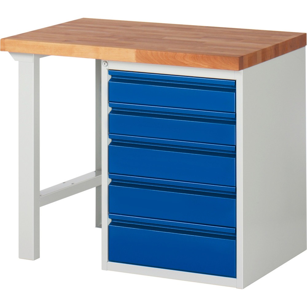 Produktabbildung: RAU Werkbank Serie 7000, 1 Container, HxBxT 890 x 1.000 x 700 mm,  5 Schubladen mit integrierter Griffleiste