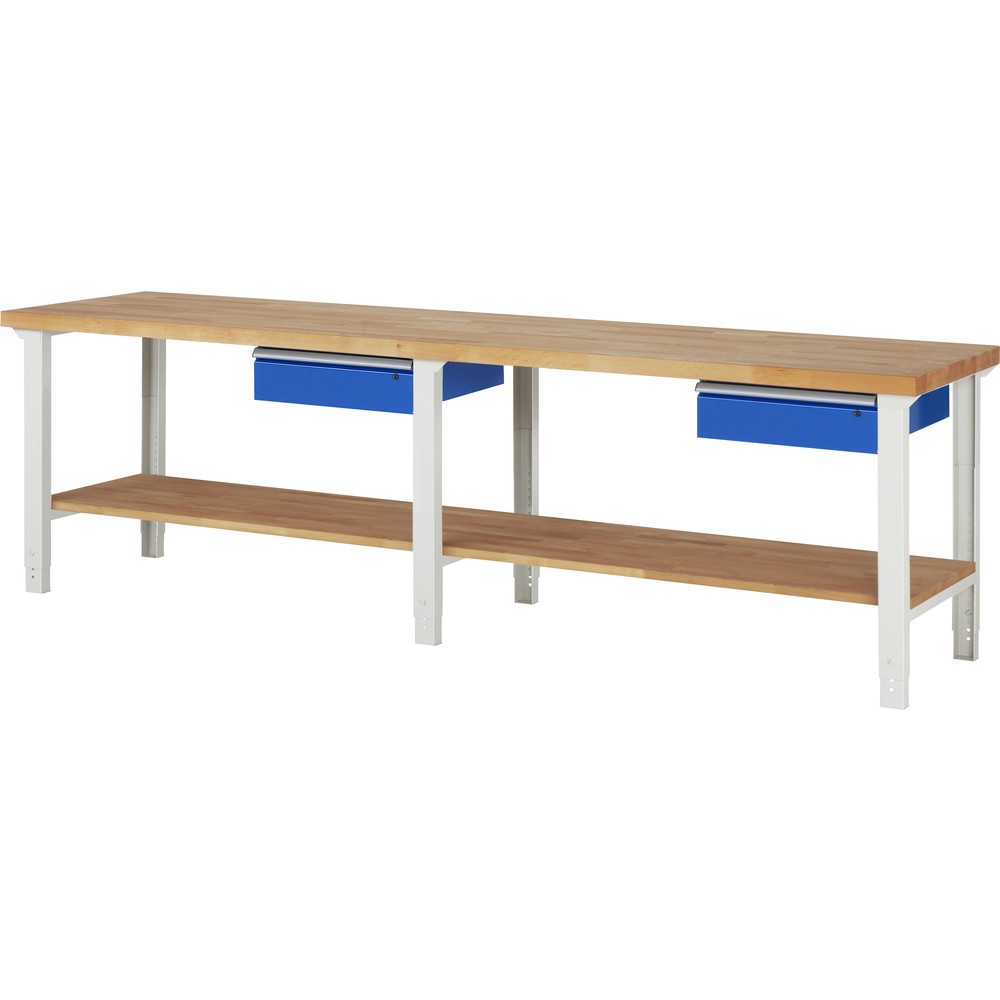 Produktabbildung Nr. 1: RAU Werkbank Serie 7000, HxBxT 790-1.140 x 3.000 x 700 mm, 1 Ablageboden, 2 Schubladen, ErgoScript