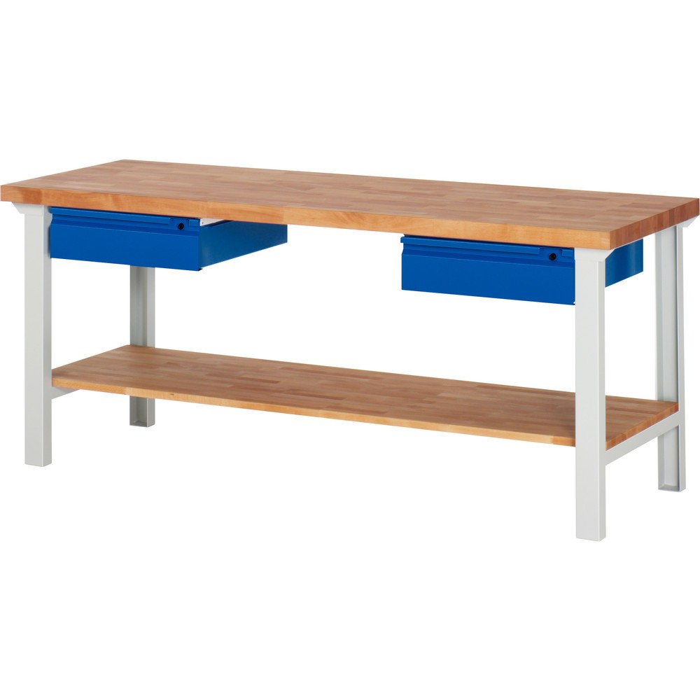 Produktabbildung: RAU Werkbank Serie 7000, 1 Buche-Massiv-Ablageboden, HxBxT 840 x 2.000 x 700 mm, 2 Schubladen 2 x 150 mm