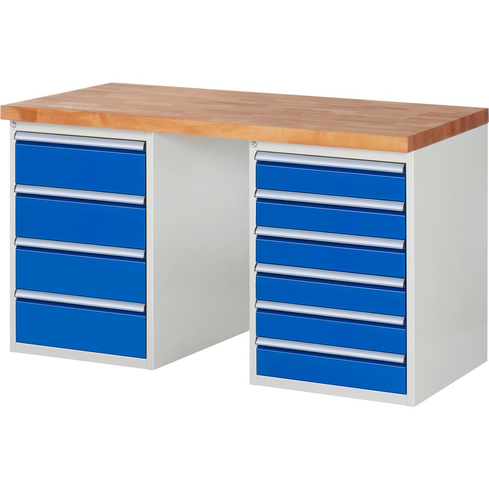 Produktabbildung Nr. 1: RAU Werkbank Serie 7000, 2 Container, HxBxT 890 x 1.500 x 700 mm, 10 x 90%-Auszug-Schubladen 6 x 120, 4 x 180 mm