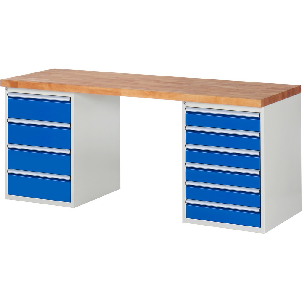 Produktabbildung Nr. 1: RAU Werkbank Serie 7000, 2 Container, HxBxT 890 x 2.000 x 700 mm, 10 x 90%-Auszug-Schubladen 6 x 120, 4 x 180 mm
