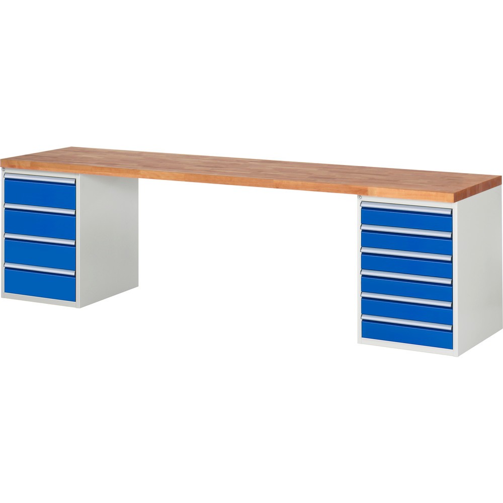 Produktabbildung: RAU Werkbank Serie 7000, 2 Container, HxBxT 890 x 3.000 x 900 mm, 10 x 90%-Auszug-Schubladen 6 x 120, 4 x 180 mm