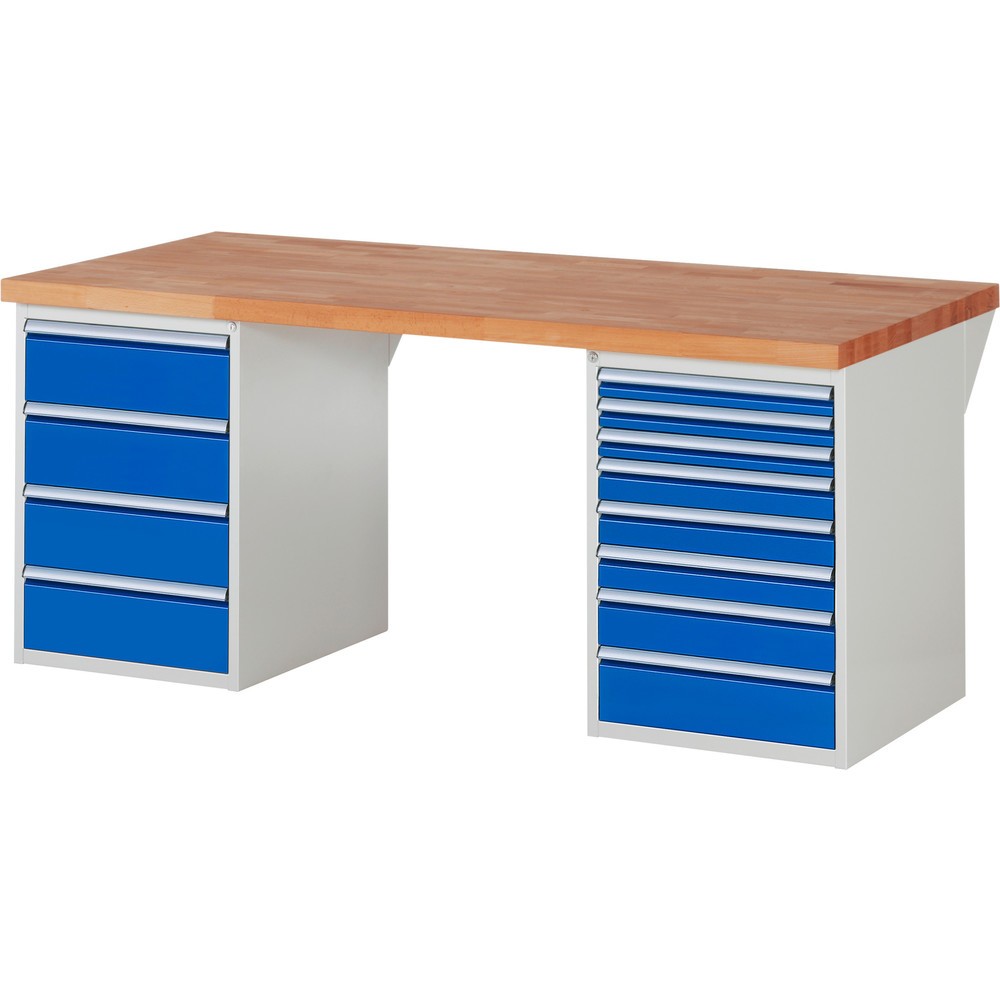 Produktabbildung Nr. 1: RAU Werkbank Serie 7000, 2 Container, HxBxT 840 x 2.000 x 900 mm, 12 x 100%-Auszug-Schubladen 3 x 60 mm, 3 x 90 mm, 1 x 120 mm, 1 x 150 mm, 4 x 180 mm