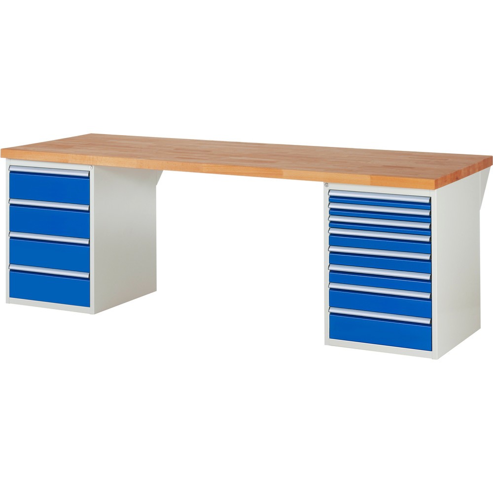 Produktabbildung Nr. 1: RAU Werkbank Serie 7000, 2 Container, HxBxT 840 x 2.500 x 900 mm, 12 x 90%-Auszug-Schubladen 3 x 60 mm, 3 x 90 mm, 1 x 120 mm, 1 x 150 mm, 4 x 180 mm