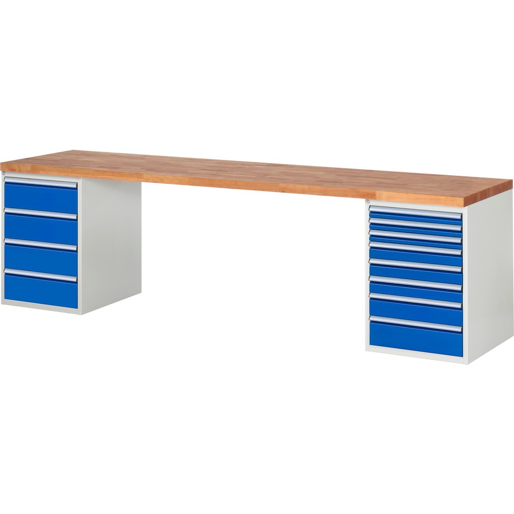 Produktabbildung Nr. 1: RAU Werkbank Serie 7000, 2 Container, HxBxT 840 x 3.000 x 700 mm, 12 x 100%-Auszug-Schubladen 3 x 60 mm, 3 x 90 mm, 1 x 120 mm, 1 x 150 mm, 4 x 180 mm