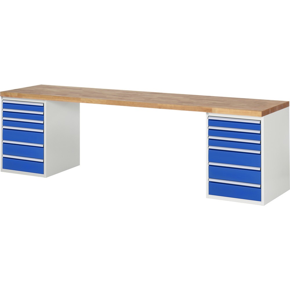 Produktabbildung: RAU Werkbank Serie 7000, 2 Container, HxBxT 890 x 3.000 x 700 mm, 12 x 90%-Auszug-Schubladen 6 x 90 mm, 6 x 150 mm