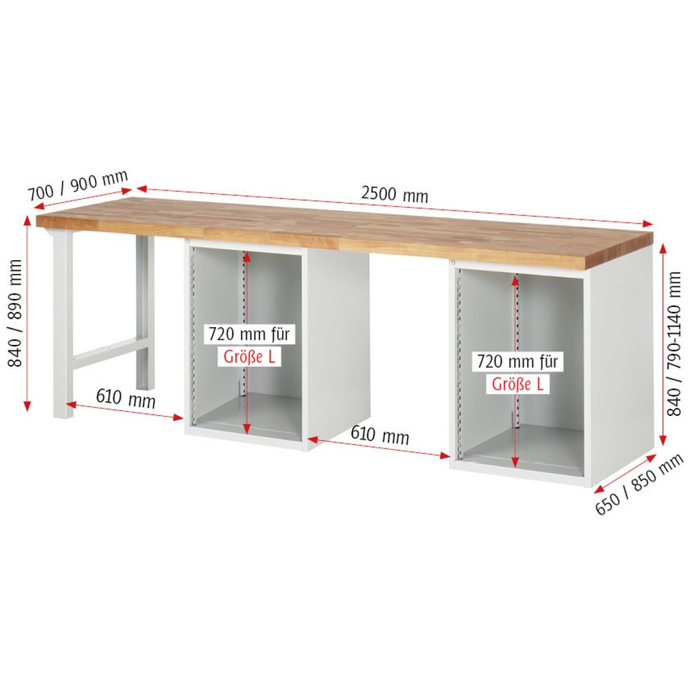Produktabbildung Nr. 5: RAU Werkbank Serie 7000, 2 Unterbau-Container, Gestellfüsse, 12 Schubladen, Höhe 890 mm