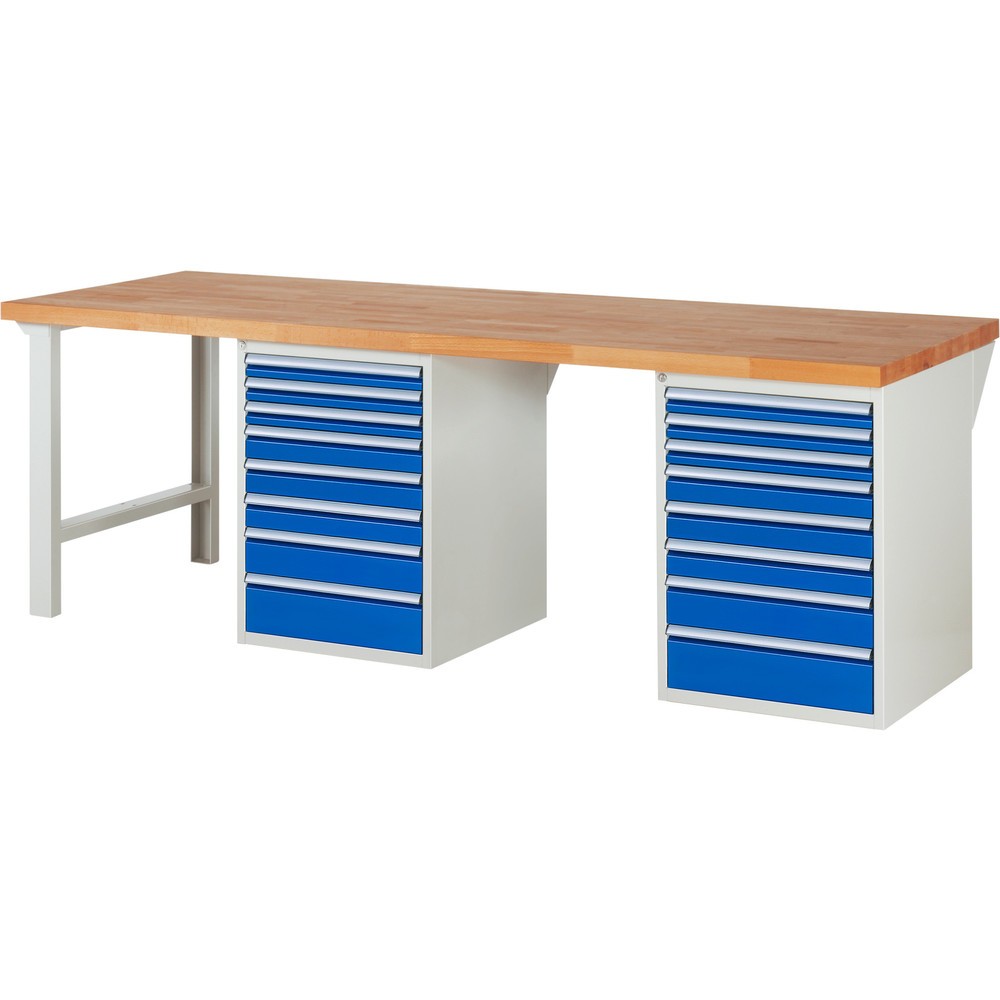 Produktabbildung Nr. 1: RAU Werkbank Serie 7000, 2 Container, HxBxT 890 x 2.500 x 900 mm, 16 x 100%-Auszug-Schubladen