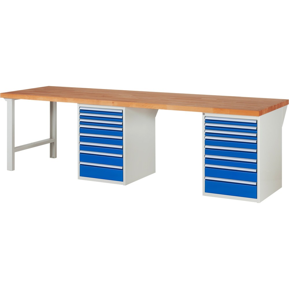 Produktabbildung Nr. 1: RAU Werkbank Serie 7000, 2 Container, HxBxT 840 x 3.000 x 900 mm, 16 x 100%-Auszug-Schubladen