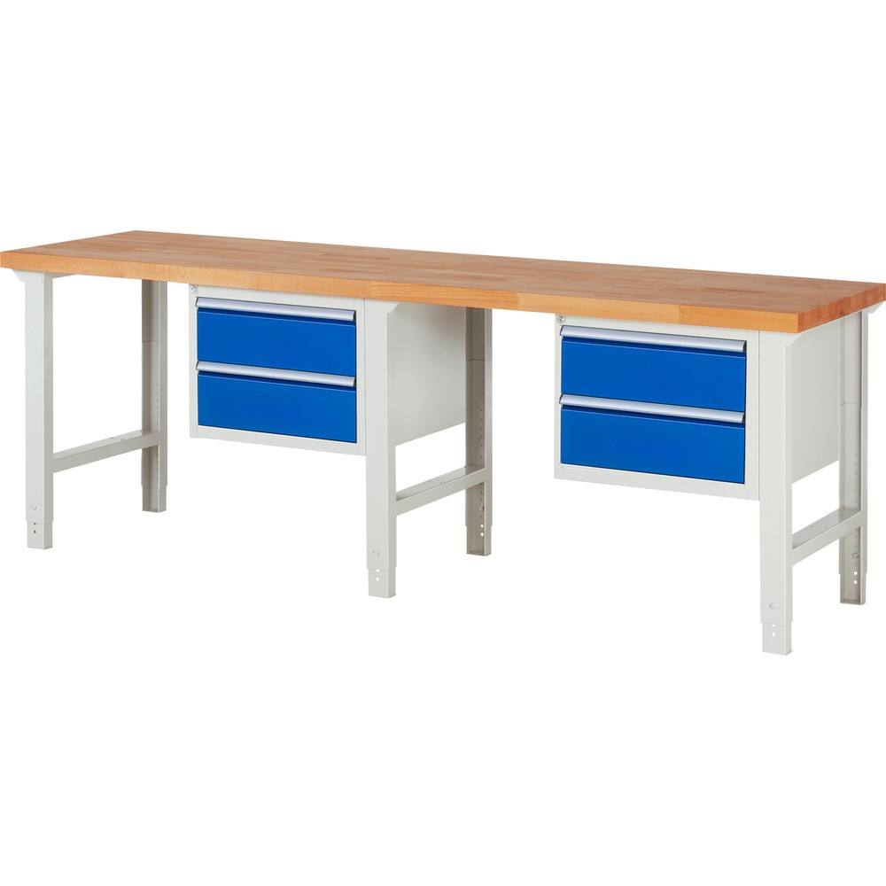 Produktabbildung Nr. 1: RAU Werkbank Serie 7000, 2 Container, HxBxT 790-1.140 x 2.500 x 700 mm, 4 x 90%-Auszug-Schubladen 4 x 180 mm