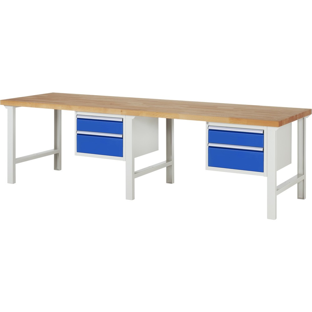 Produktabbildung Nr. 1: RAU Werkbank Serie 7000, 2 Container, HxBxT 840 x 3.000 x 900 mm, 4 x 100%-Auszug-Schubladen 2 x 150 mm, 2 x 210 mm
