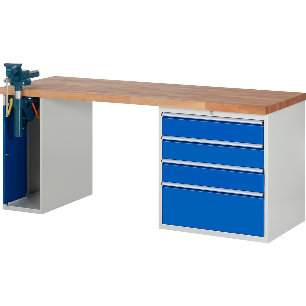 Produktabbildung Nr. 1: RAU Werkbank Serie 7000, 2 Container, SchraubstockHxBxT 890 x 2.000 x 700 mm, 4 x 100%-Auszug-Schubladen, Schubladen-TK 75 kg