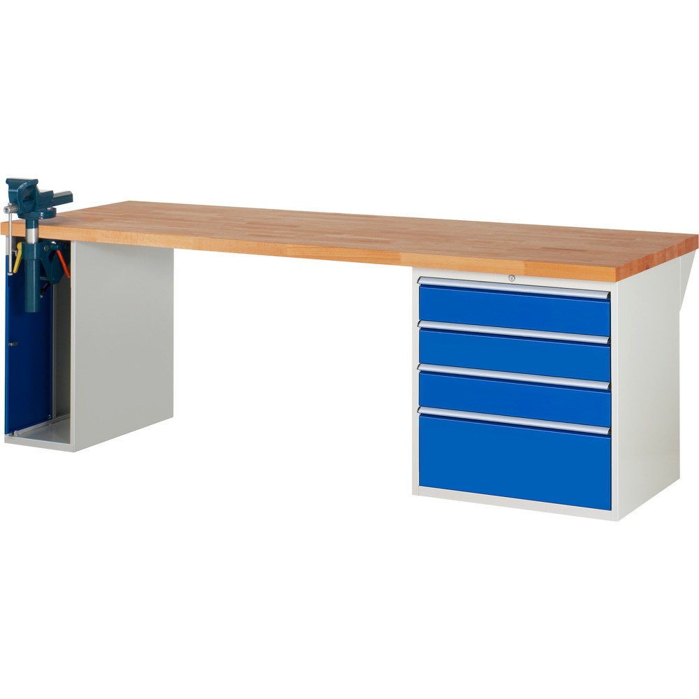 Produktabbildung: RAU Werkbank Serie 7000, 2 Container, SchraubstockHxBxT 890 x 2.500 x 900 mm, 4 x 100%-Auszug-Schubladen, Schubladen-TK 75 kg