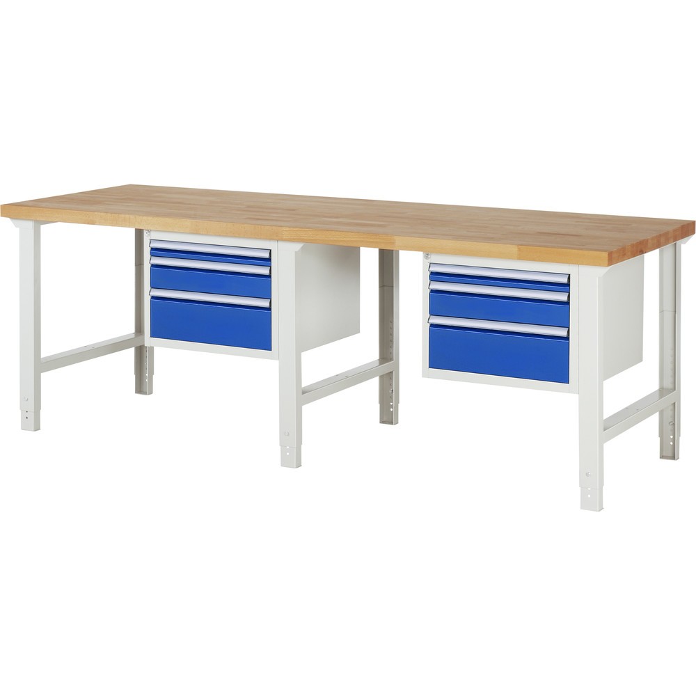 Produktabbildung: RAU Werkbank Serie 7000, 2 Container, HxBxT 790-1.140 x 2.500 x 900 mm, 6 x 90%-Auszug-Schubladen 2 x 60 mm, 2 x 120 mm, 2 x 180 mm