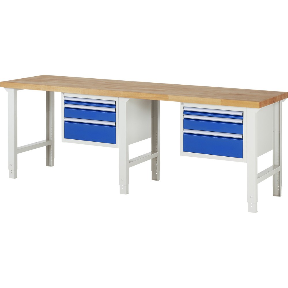 Produktabbildung: RAU Werkbank Serie 7000, 2 Container, HxBxT 790-1.140 x 2.500 x 700 mm, 6 x 90%-Auszug-Schubladen 2 x 60 mm, 2 x 120 mm, 2 x 180 mm