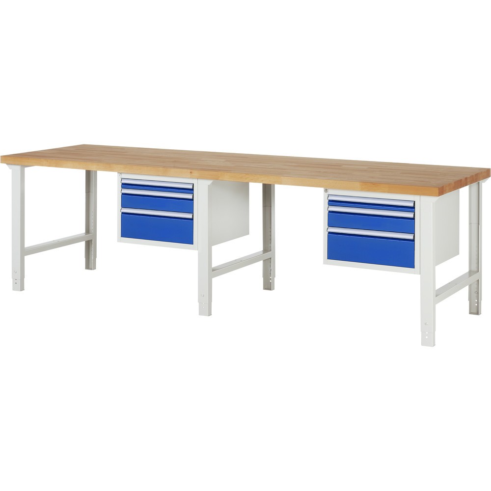 Produktabbildung: RAU Werkbank Serie 7000, 2 Container, HxBxT 790-1.140 x 3.000 x 900 mm, 6 x 90%-Auszug-Schubladen 2 x 60 mm, 2 x 120 mm, 2 x 180 mm