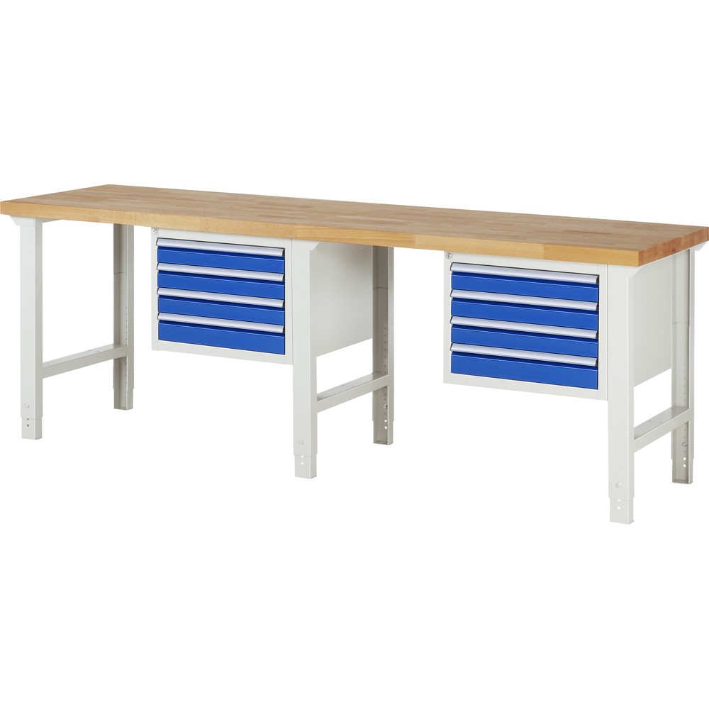 Produktabbildung: RAU Werkbank Serie 7000, 2 Container, HxBxT 790-1.140 x 2.500 x 700 mm, 8 x 90%-Auszug-Schubladen 8 x 90 mm