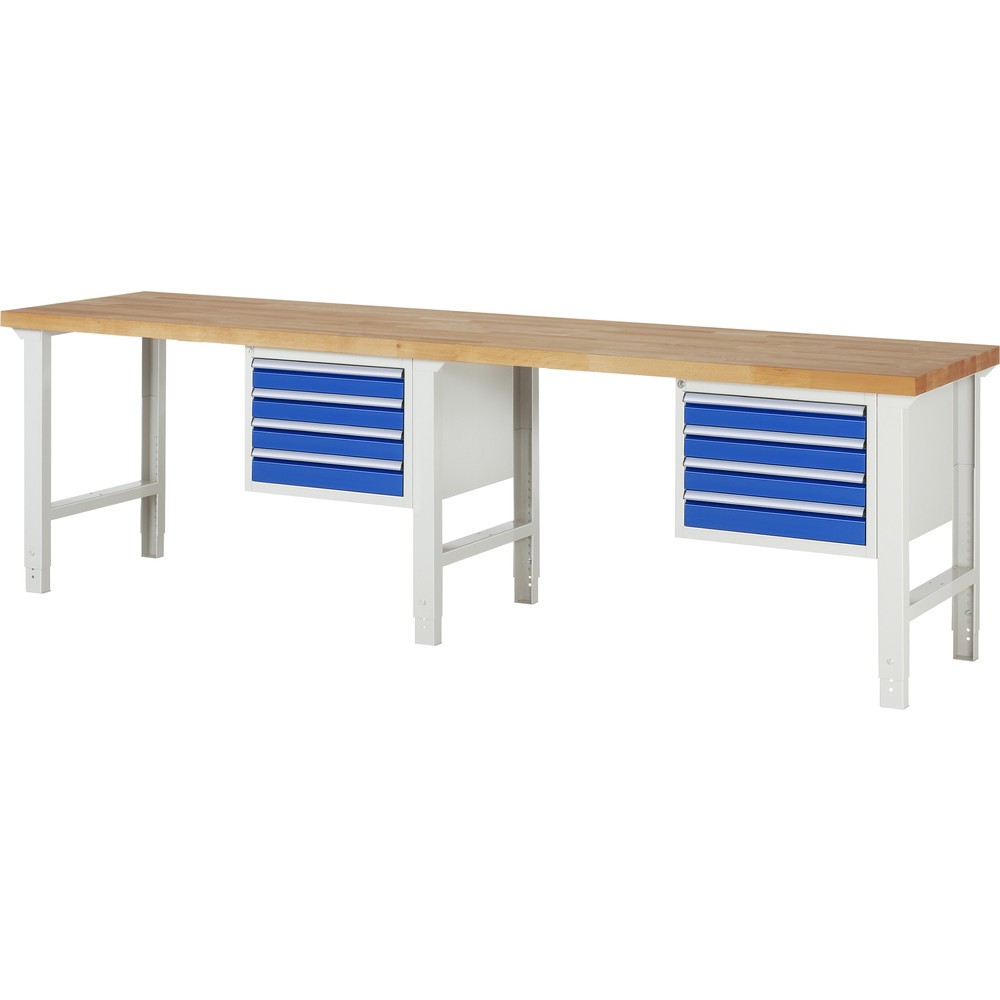 Produktabbildung: RAU Werkbank Serie 7000, 2 Container, HxBxT 790-1.140 x 3.000 x 700 mm, 8 x 90%-Auszug-Schubladen 8 x 90 mm
