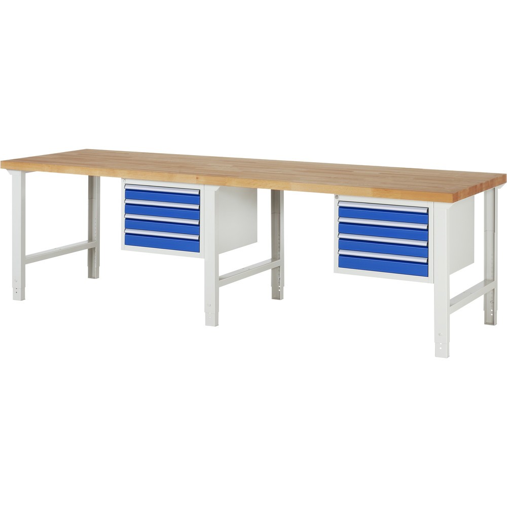 Produktabbildung: RAU Werkbank Serie 7000, 2 Container, HxBxT 790-1.140 x 3.000 x 900 mm, 8 x 90%-Auszug-Schubladen 8 x 90 mm